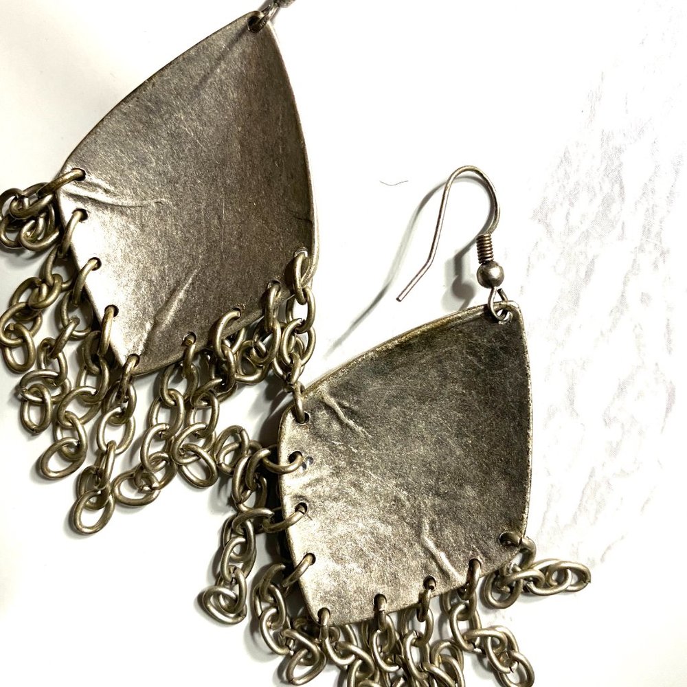 Vintage Silver Statement Dangle Drop Earrings - image 3
